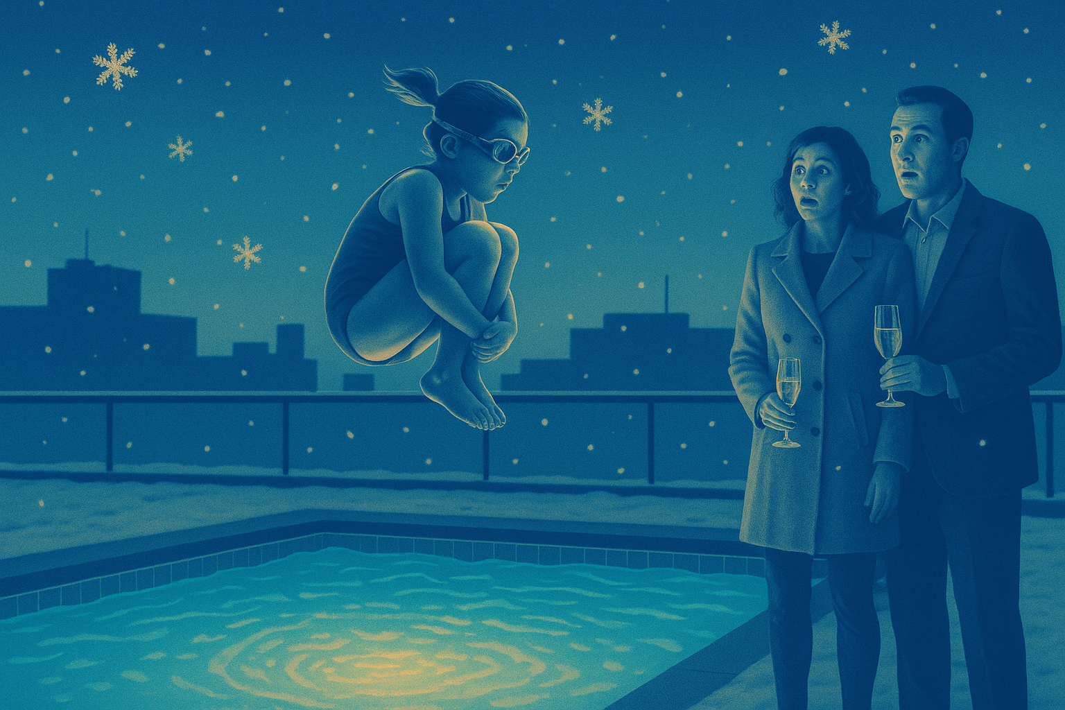 girl jumping into pool at night time